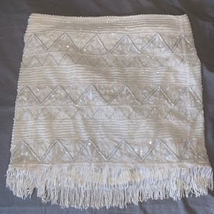 Alice + Olivia Beaded Fringe White Skirt 93% Silk
